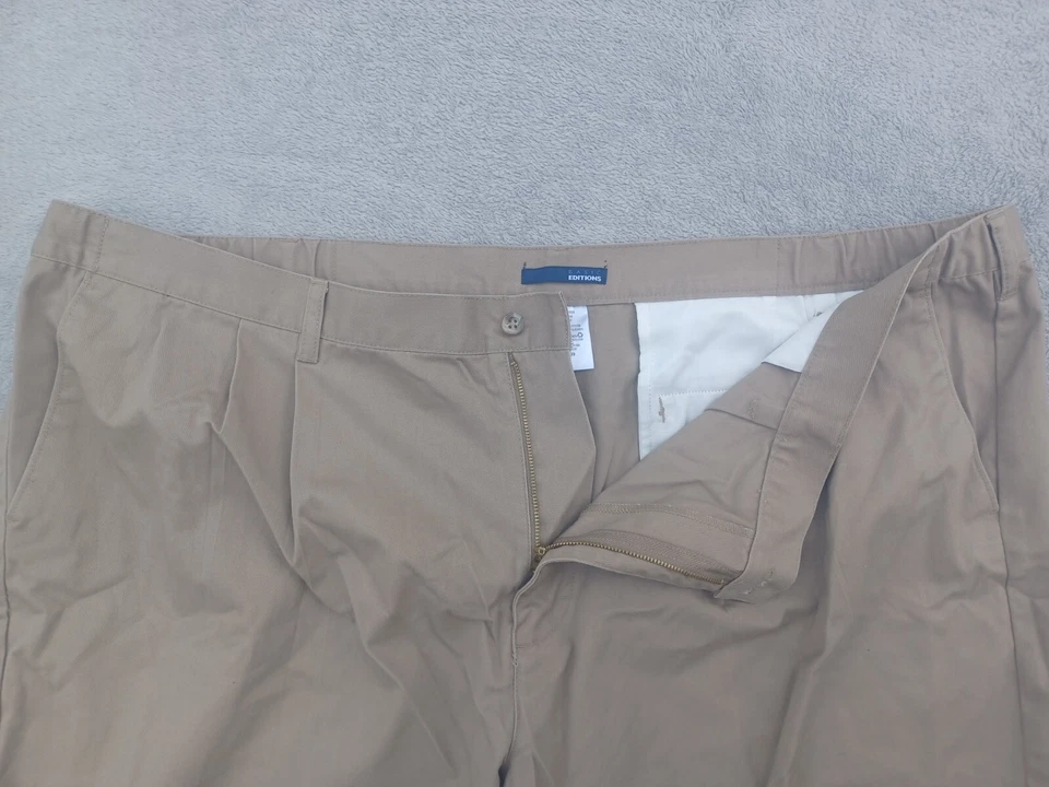 Basic Editions Chino Pants Mens 50 X 29 Khaki Cotton Pleated Big Man Plus  - Image 3 of 4
