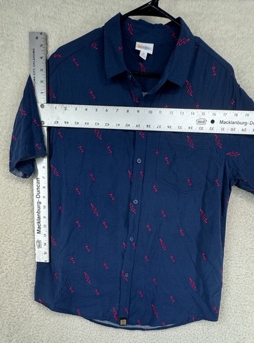 Grateful Dead Button Down Short Sleeve Lightning Bolt Shirt Printed Blue Red M - Picture 5 of 6
