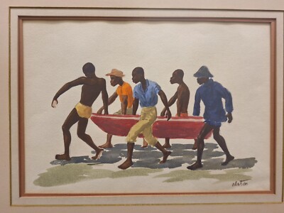 CHARLES HENRY ALSTON, ''PUTTING IN THE BOATS'' WATERCOLOR PAINTING