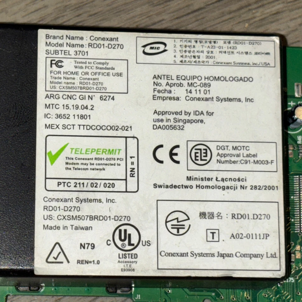 Conexant RD01-D270 56K V.92 PCI Fax/Modem Card IBM FRU 22P7943  - Image 2 of 4