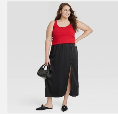 Women's A-Line Maxi Slip Skirt A New Day Black XXL