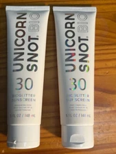 LOT of 2  UNICORN SNOT BIO GLITTER SUNSCREEN Spf 30  UVA/UVB Read Exp FREE SHIP