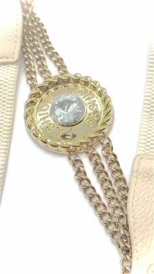 Ivory White Skinny Belt with Gold Zipper Teeth Chain Trim Edging Élysées Ivory Gold main image 3