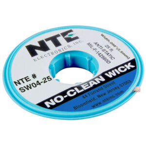 NTE Electronics SW02-5 No-Clean Solder Wick 5' Length 4 Blue.098" Width