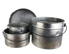 Vtg 1950s Camping Cookware Set 3 Nesting Aluminum Pots with Handles Japan