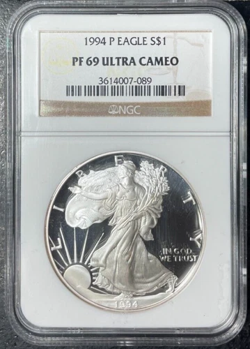 1994-P SILVER EAGLE NGC PF 69 ULTRA CAMEO CLASSIC BROWN LABEL