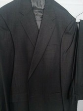 Mens Hart Schaffner Marx Suit 42L Gray/Black Pleats 2 Button Cuff Pants USA Made