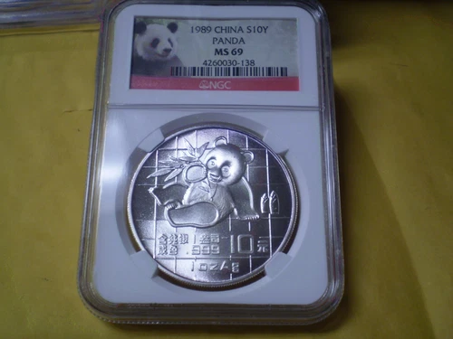 1989 China 1 Oz. Panda Silver 10Y  MS 69 NGC Coin