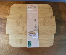 BRAND NEW Crofton Ceramic Casserole Dish with Wood Cover