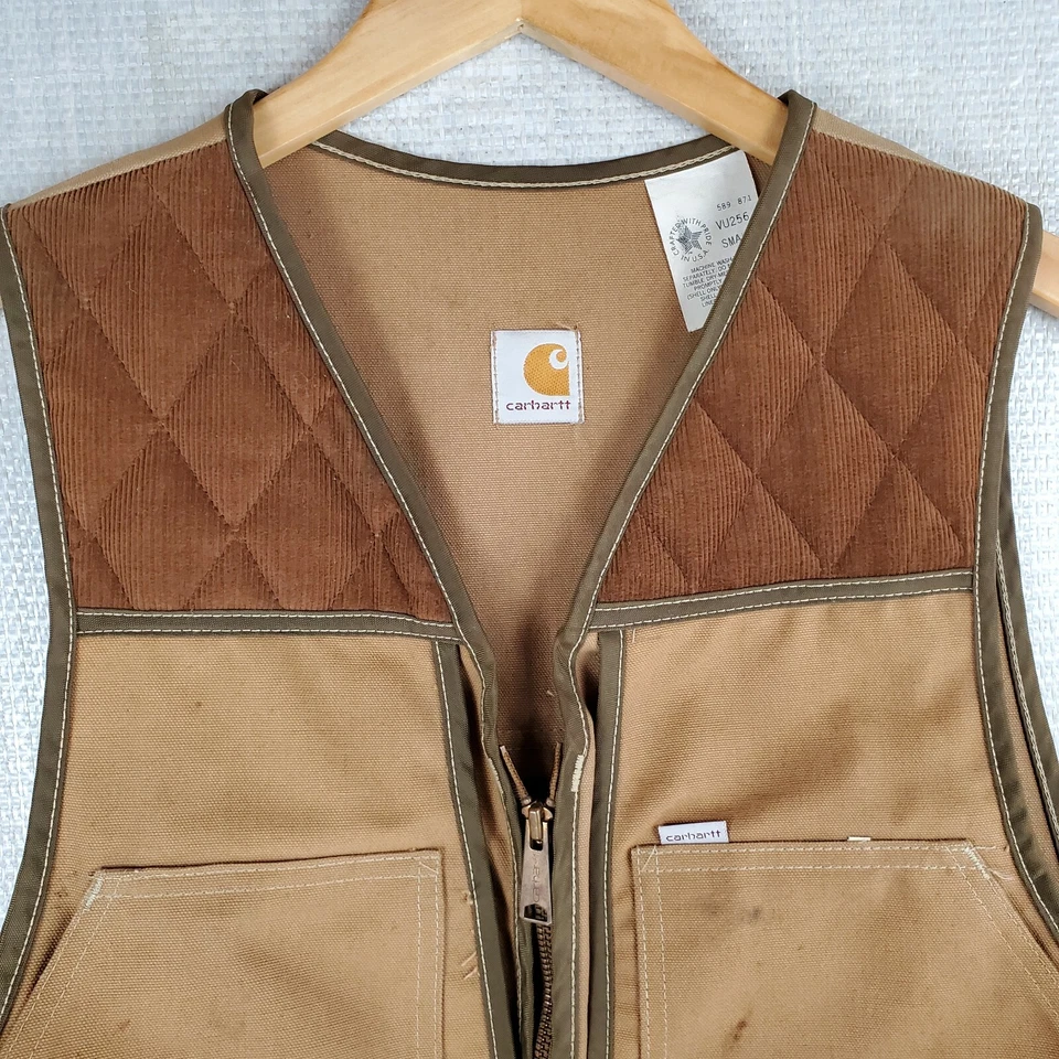 VTG CARHARTT Size Small USA Hunting Canvas Duck Corduroy Vest Mens Game Pouch - Image 3 of 4