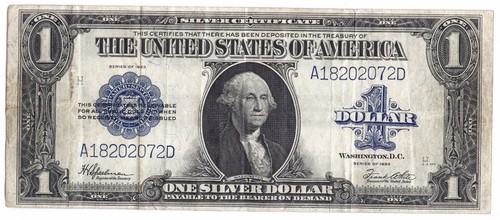 1923 $1.00 Silver Certificate + A18202072D + Backplate #3075 + No Reserve!