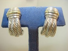 David Yurman Sterling Silver & 14k 3 Row Classic Cable Omega Back Earrings