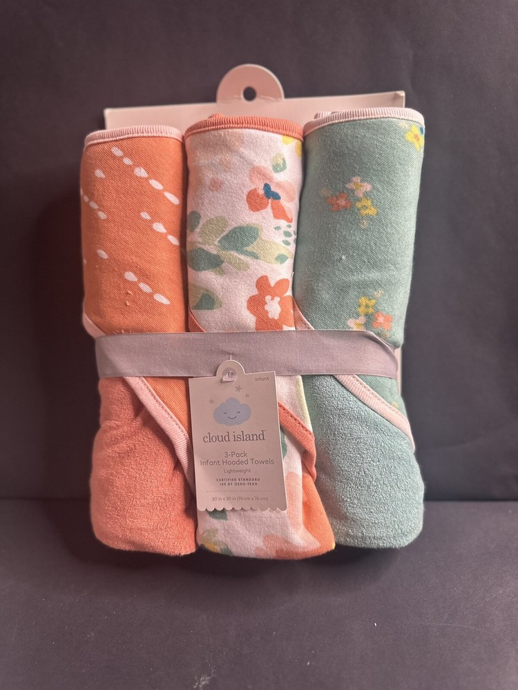 Infant Baby Hooded Bath Towel Floral  Nature 3pk Set Target Cloud Island