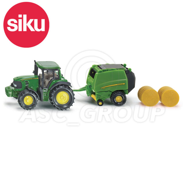Siku NO.1665 1:87 John Deere Traktor & Rund Baler & 2 Ballen Dicast Modell / Toy