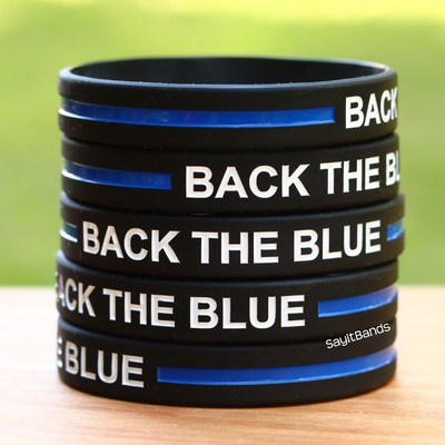 5 BACK THE BLUE Wristbands - Silicone Awareness Bracelets With Thin Blue Line