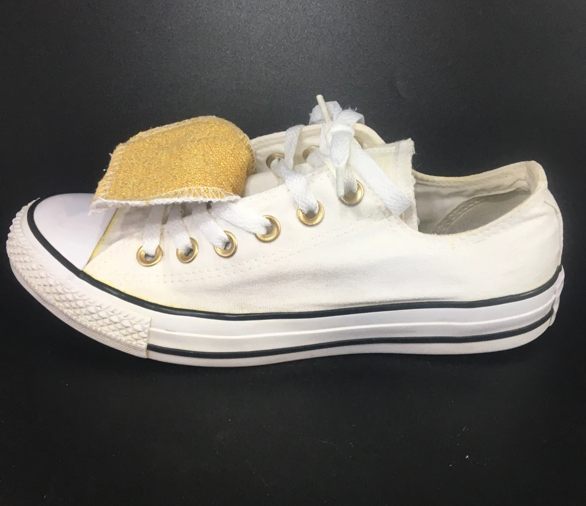 Scarpe basse Converse donna taglia 7 bianche due lingue oro all star tela