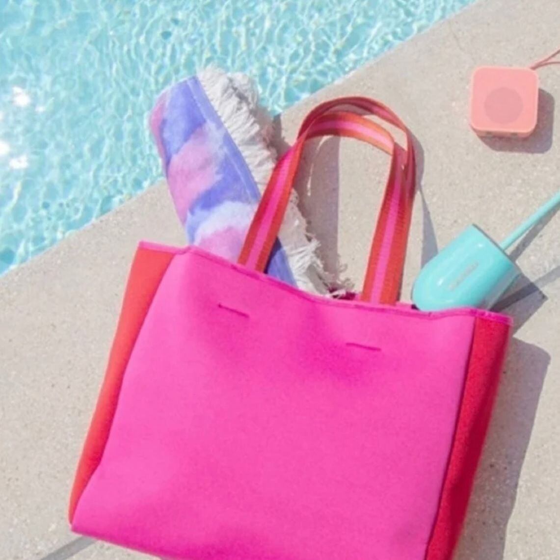 NWT Summersalt Neoprene Beach Tote in Pink/Red | eBay
