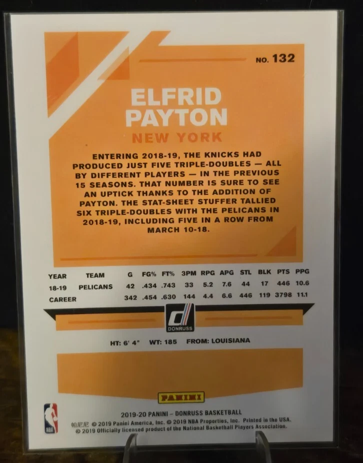 Donruss - 2019 - Elfrid Payton - #132 New Orleans Pelicans - con tarjeta Foto 2 de 2