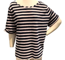Talbots Metallic Stripe Slub Cotton Blend Relaxed Tee Top Plus Sz 3X #99G