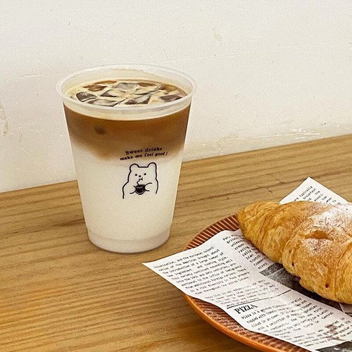 Kawaii Water Bottle For Coffee Juice Milk Tea Cute Plastic Cold Cups Straw Lid