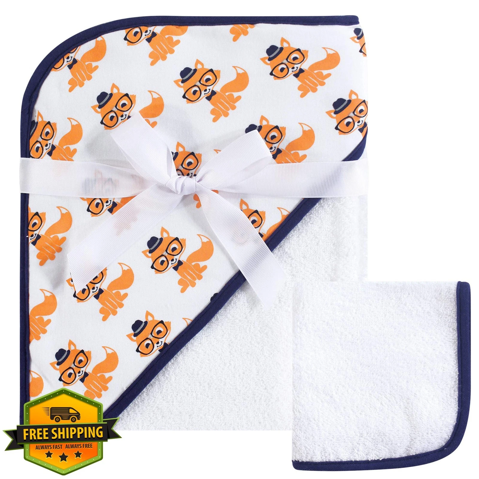 Hudson Baby Hooded Towel Nerdy Fox One Size