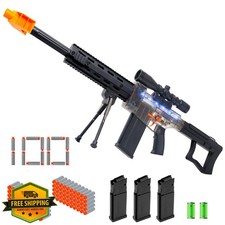 Realistic Toy Sniper Rifle Blaster, Electric Auto, 100 Bullets, Black