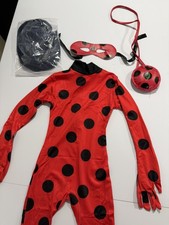 Girls Ladybug Costume Full Bodysuit w/ Mask and Wig
