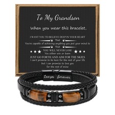 To My Grandson Leather Bracelets from Grandma Grandpa Birthday Gifts for Gran...