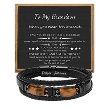 To My Grandson Leather Bracelets from Grandma Grandpa Birthday Gifts for Gran...