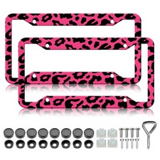 Leopart Print License Plate Frame - 2pcs Hot Pink Leopart Print Stainless Ste...
