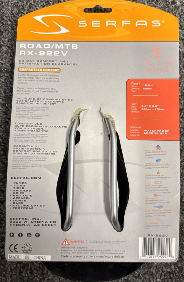 Asiento de bicicleta de ciclismo Serfas RX-922V para mujer verde relajado nuevo en paquete genuino OEM Foto 2 de 3