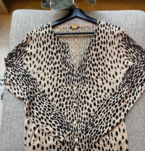 Vintage Y2K Animal Print J.Crew Merino Wool Cardigan, Size: S - Picture 7 of 12