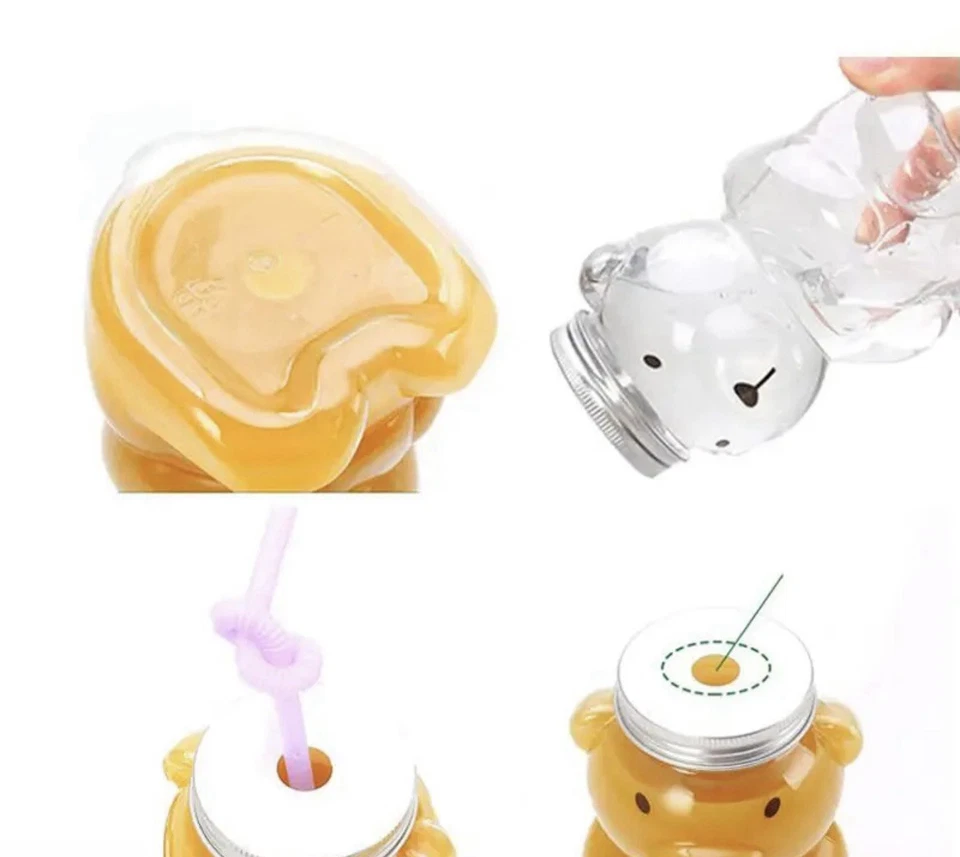 2 paquetes de botella de agua de oso de peluche de plástico sin pajita Foto 2 de 4