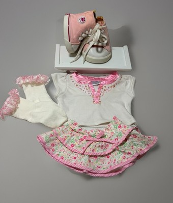 Build A Bear Pink Outfit Set Floral Skirt Sequins Top Ruffle Socks Sneakers