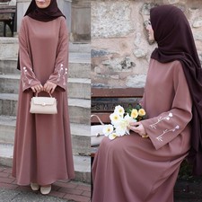 Ethnic Embroidery Abaya Women Muslim Long Maxi Dress Turkey Kaftan Islamic Gown