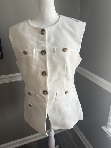 $448 Veronica Beard Women's Tamara Vest In Off White With Gold Hardware Size 12 - Picture 4 of 7