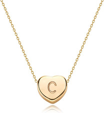 Tiny Gold Initial Heart Necklace-14K Gold Plated Handmade Dainty Letter Heart Ne