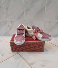 Vans Girls Old Skool V Sneakers Glitter Two-Tone Hook And Loop Size 3 NEW IN BOX