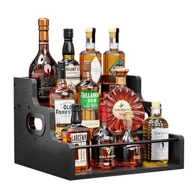 3 Tier Liquor Bottle Display Shelf Coffee Syrup Rack Black Home Bar Stand