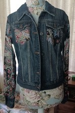 Upcycled Womens Denim Jacket With Cotton Paisley Contrast