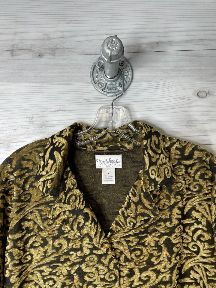 Camisa Diane Von Furstenberg para mujer talla grande Jacquard barroco negro dorado hecho en EE. UU. Foto 2 de 4