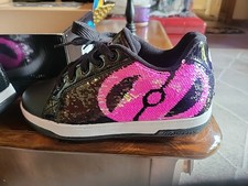 Kids Original Heelys Roller Skate Shoes Pink Black Sequin Size 7