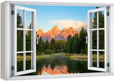 wall26 Canvas Print Wall Art Window View California Sierra Nevada Forest Lake