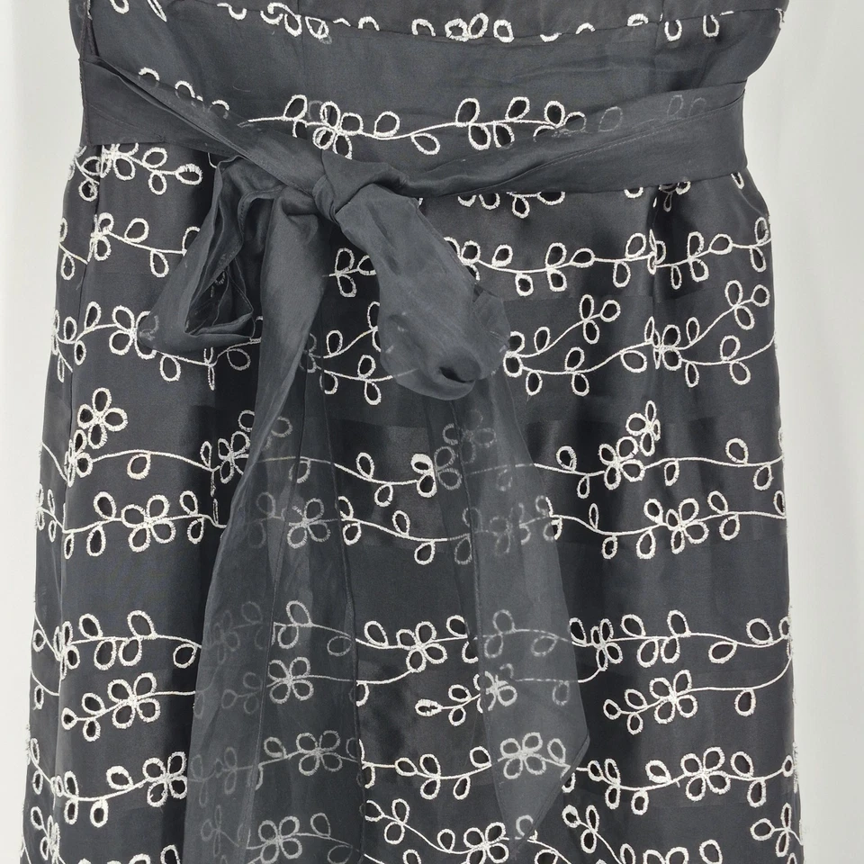 Maxi Vestido Formal Kay Unger Negro Blanco Bordado Sin Tirantes Seda Talla 4 Foto 4 de 4