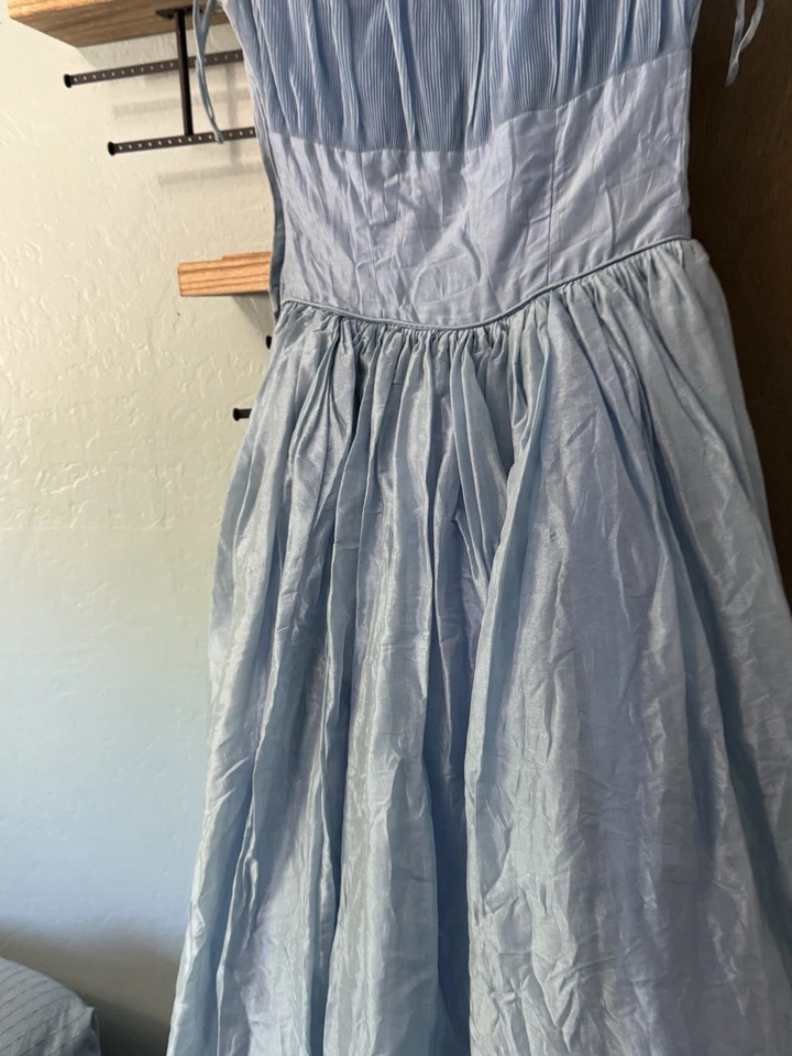 Vestido Formal Azul Iridiscente Floral Cintura Imperio Hecho a Mano para Mujer Vestido de Baile de graduación Foto 2 de 4