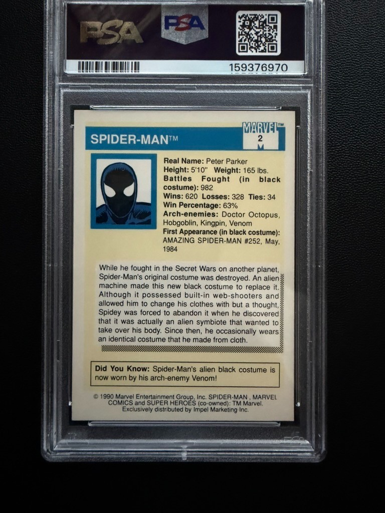 SPIDER-MAN BLACK SUIT 1990 MARVEL UNIVERSE #2 PSA 10 - GEM MINT view 2