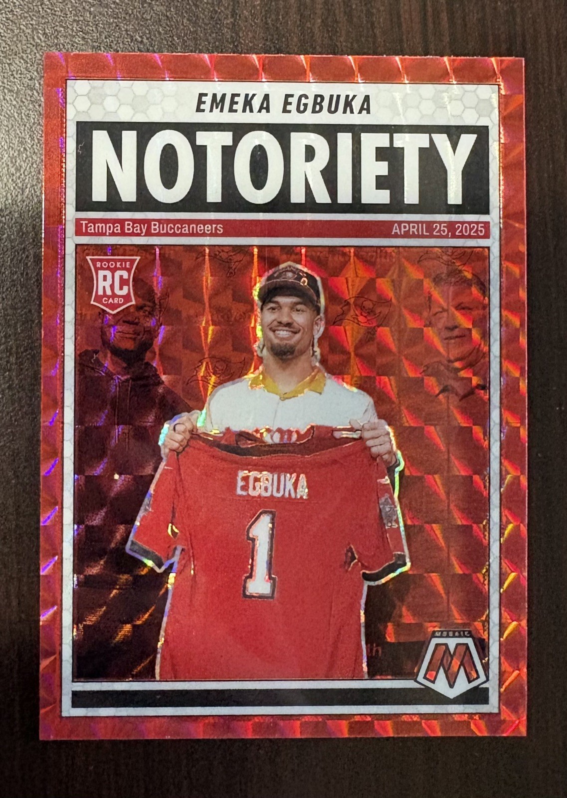 2025 Panini Mosaic Emeka Egbuka RC Rookie Notoriety Red Mosaic #16 SP