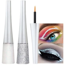 2Pcs Liquid Glitter Eyeliner Set Pearl Silver Sparkly Metallic Eye Makeup Colors