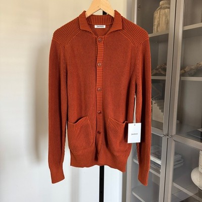 3sixteen Rust Orange Ribbed Knit Cardigan XXL NEW Cotton Spread Collar Sweater