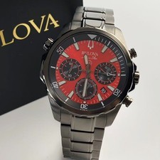 Bulova Marine Star 98B350 43mm Red Dial Men's Chronograph Quartz Watch